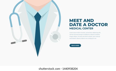 Doctor in lab coat with stethoscope. Medical and health care banner.