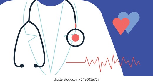 Doctor in lab coat with stethoscope. Online medical consultation. Simple vector. Medical and health care concept. Vector flat illustration background.