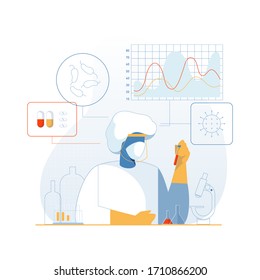 Un doctor en el laboratorio está estudiando el virus. Ilustración del vector