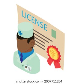Doctor license icon isometric vector. Medical certificate. Medical practice