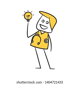 doctor and light bulb character yellow stick figure 