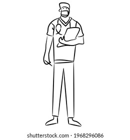 Doctor line art vector illustration black and white