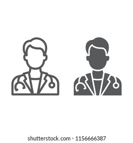 Doctor Line And Glyph Icon, Medicine And Hospital, Physician Sign, Vector Graphics, A Linear Pattern On A White Background, Eps 10.