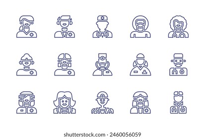 Conjunto de iconos de línea del médico. Trazo editable. Ilustración vectorial. Conteniendo doctor, mujer, hombre.