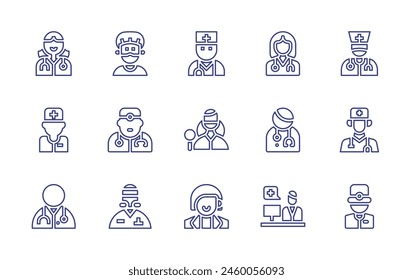 Conjunto de iconos de línea del médico. Trazo editable. Ilustración vectorial. Conteniendo doctor, consultorio médico.