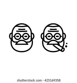 Doctor line icon in stylized minimal style. Senior man with eyeglasses smoking cigar. Vector illustration.