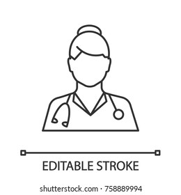 Doctor linear icon. Medical worker. Practitioner. Thin line illustration. Contour symbol. Vector isolated outline drawing. Editable stroke