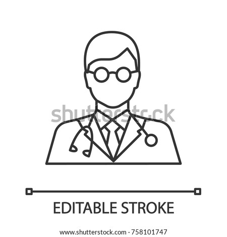 Doctor linear icon. Medical worker. Practitioner. Scientist. Thin line illustration. Contour symbol. Vector isolated outline drawing. Editable stroke