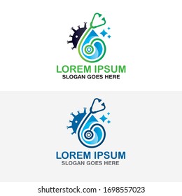 Doctor liquid sanitizers logo. covid-19 save from hand sanititizers. medical cleaner logo template. Doctor home cleaner logo design template