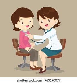 Doctor listening to chest of patient with stethoscope. Adult patient visiting doctor. Doctor examining chest of a patient.