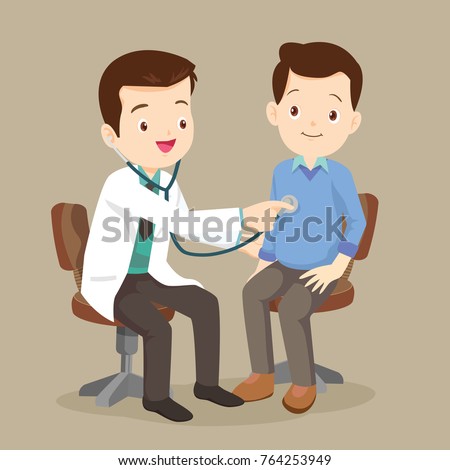 Doctor listening to chest of patient with stethoscope. Adult patient visiting doctor. Doctor examining chest of a patient.