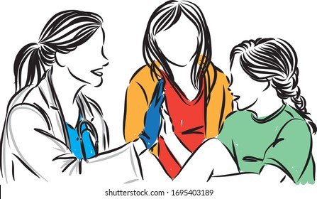 DOCTOR WITH LITTLE GIRL AND MOTHER VECTOR ILLUSTRATION