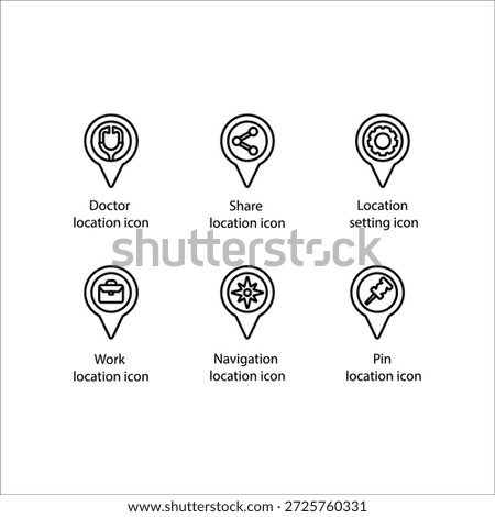Doctor location, Share, Location, Work, Navigation location, Pin location, icon