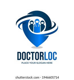 Doctor Location Vector Logo Template. This Design Use Pin Or Point Symbol. Suitable For Medical Business.