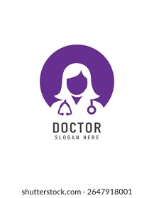 Doctor logo in circle shape, Lady doctor logo design, Women doctor logo on white background