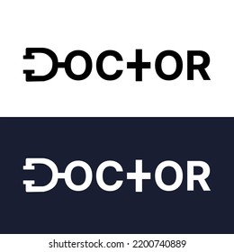 Doctor logo design. Simple typographic logo white and black version.