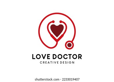 Doctor logo design with stethoscope creative line style