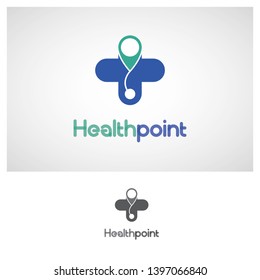 Doctor Logo Medical Icon App with stethoscope, cross, and point location icon shape. - Vector