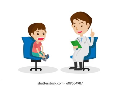 The doctor is looking at the child and teaching