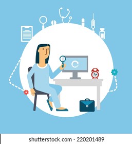 doctor looking at Computer illustration