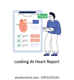 Doctor Looking at Heart Report Flat Style Design Vektorillustration. Bestandsimulation