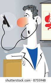  doctor looking to his stethoscope	
