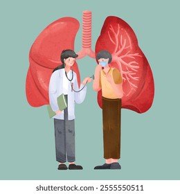 Doctor looking at patient's lungs poster