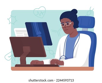 Doctor looking at radiographic image flat concept vector illustration. Broken bones. Editable 2D cartoon characters on white for web design. Creative idea for website, mobile, presentation