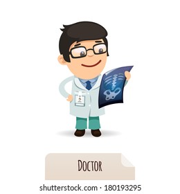 Doctor looking at x-ray. In the EPS file, each element is grouped separately. Isolated on white background.