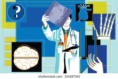 A doctor looking at the X-ray results 