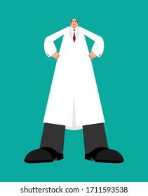 Doctor looks down. Big Serious Doc. Strong medic. Vector illustration
