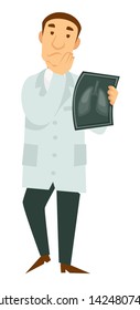 Doctor with lungs X-ray isolated male character vector medicine worker in uniform healthcare and treatment surgeon phisician or therapist profession or occupation hospital or clinic services