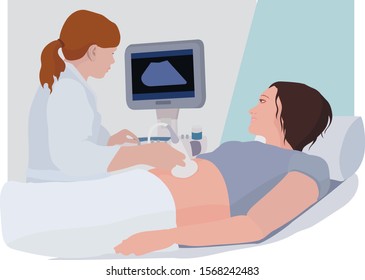 doctor makes ultrasound to the patient