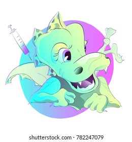 Doctor makes vaccination the little dinosaur. Medical procedure. Vector Illustration.