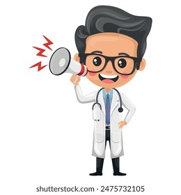 Doctor making an announcement with a megaphone. The importance of clear and effective communication in medical practice. Health and medicine concept. Research, science and technology in health