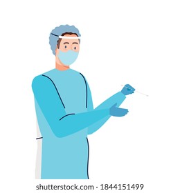 doctor making covid 19 virus test with swab design of 2019 ncov cov and coronavirus theme Vector illustration