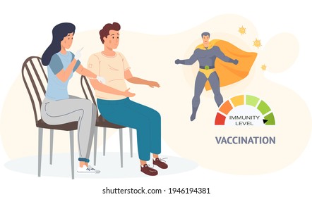 Doctor making injection to male patient in hospital. Disease treatment and vaccination for immunity