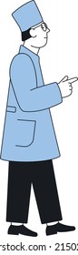 Doctor making point with forefinger. Man in medical uniform side view