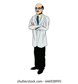 doctor male bald glasses and coat tie clothes medical