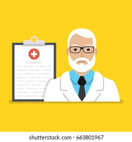 Doctor male with clipboard. Flat cartoon style. Vector illustration.