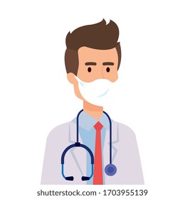 doctor male with face mask isolated icon vector illustration design