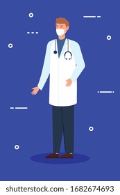 doctor male with protection respiratory vector illustration design