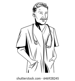 doctor male with stethoscope and mustache