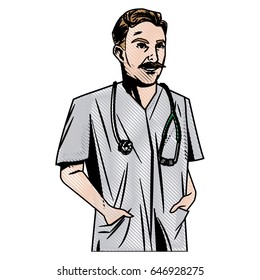 doctor male with stethoscope and mustache