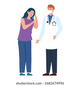 doctor male with woman coughing sick vector illustration design