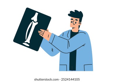 Personagem do Doutor Homem em Casaco Segura Raio-X Trabalhando em Ilustração de Vetor Hospitalar