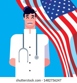 doctor man with flag of usa