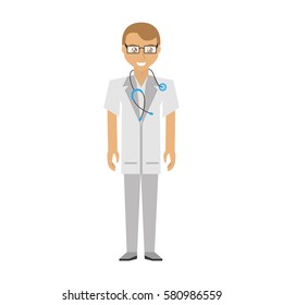 doctor man glasses coat and stethoscope vector illustration eps 10
