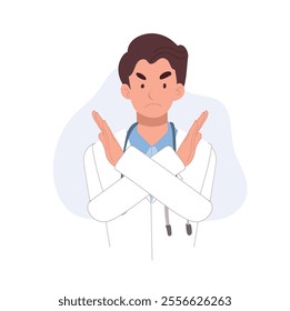 doctor man half body crossing arms. medical warning gesture. hospital healthcare professional