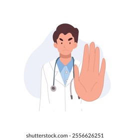 doctor man half body in stop warning gesture. medical healthcare
